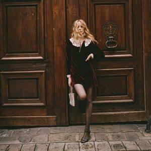 Doen Burgundy Velvet Mini Dress with White Lace Collar